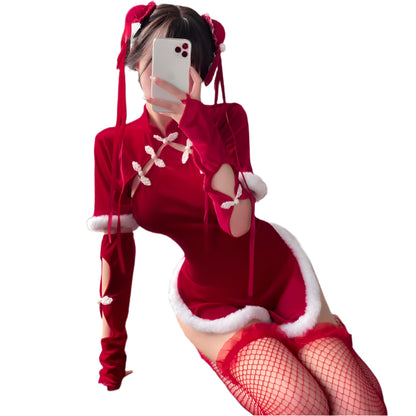Christmas Classical Red Plush Dress