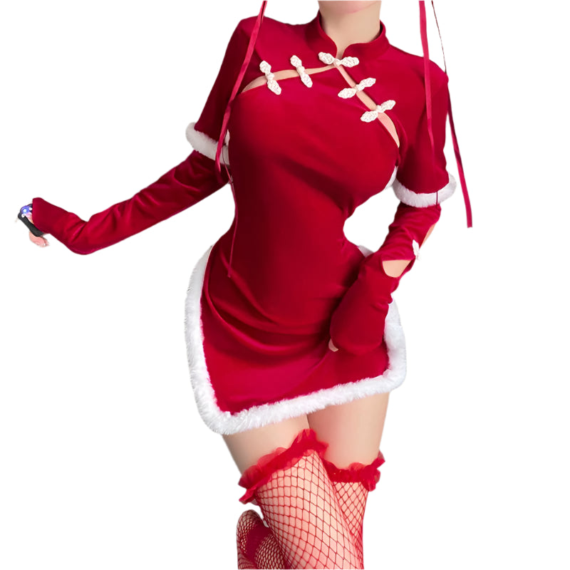 Christmas Classical Red Plush Dress