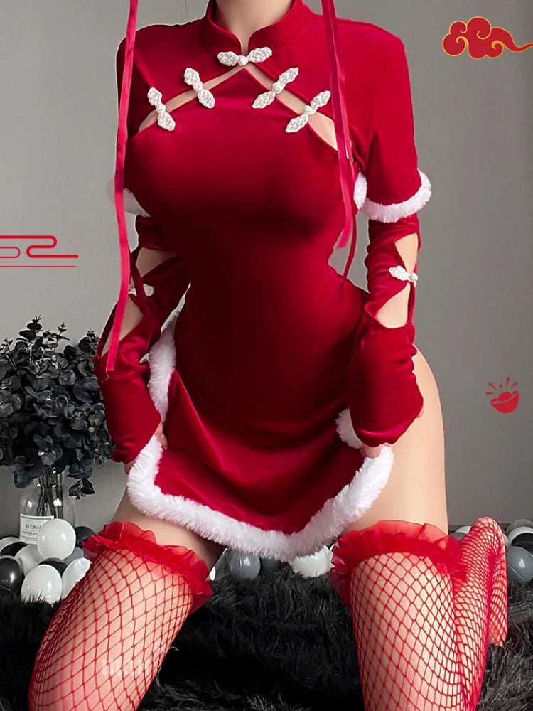 Christmas Classical Red Plush Dress