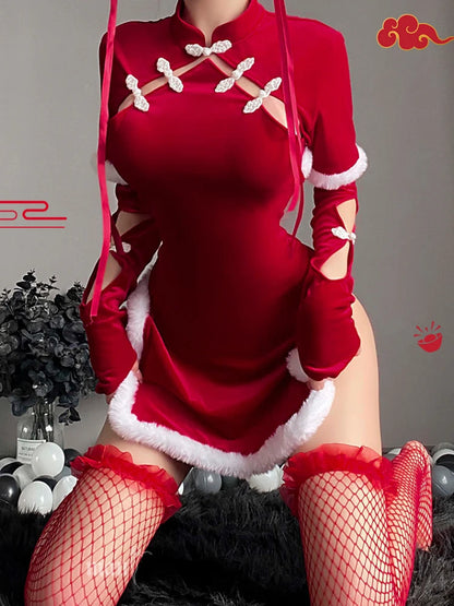 Christmas Classical Red Plush Dress
